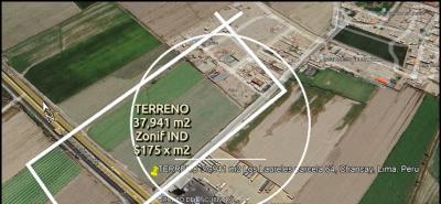 Terreno saneado de 37,941 m² a $175.00 por m2 con zonificación industrial en plena Panamericana Norte a 3 minutos del óvalo de Chancay