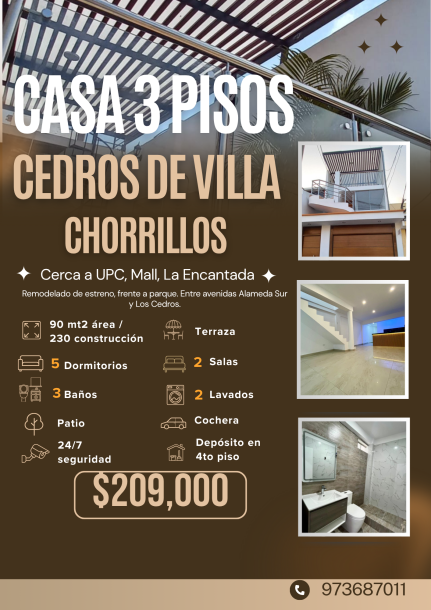 CASA 3 PISOS A PRECIO DE DPTO.+ DEPOSITO 4TO PISO Cedros de Villa - Chorrillos-0